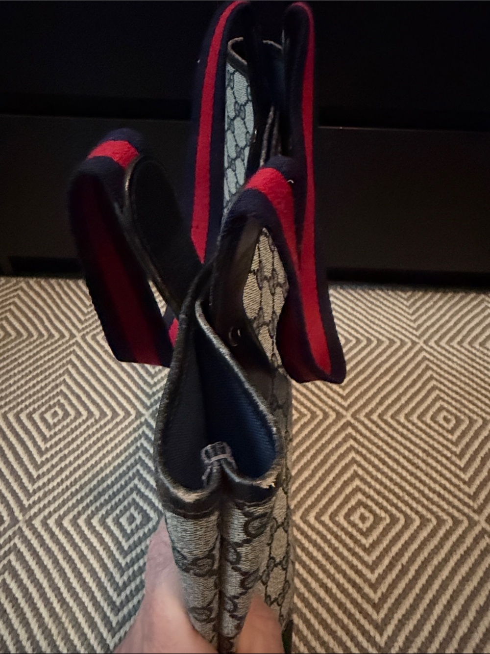 Gucci Beige & Navy GG Canvas Tote with Red and Blue Web Strap - Picture 9 of 11